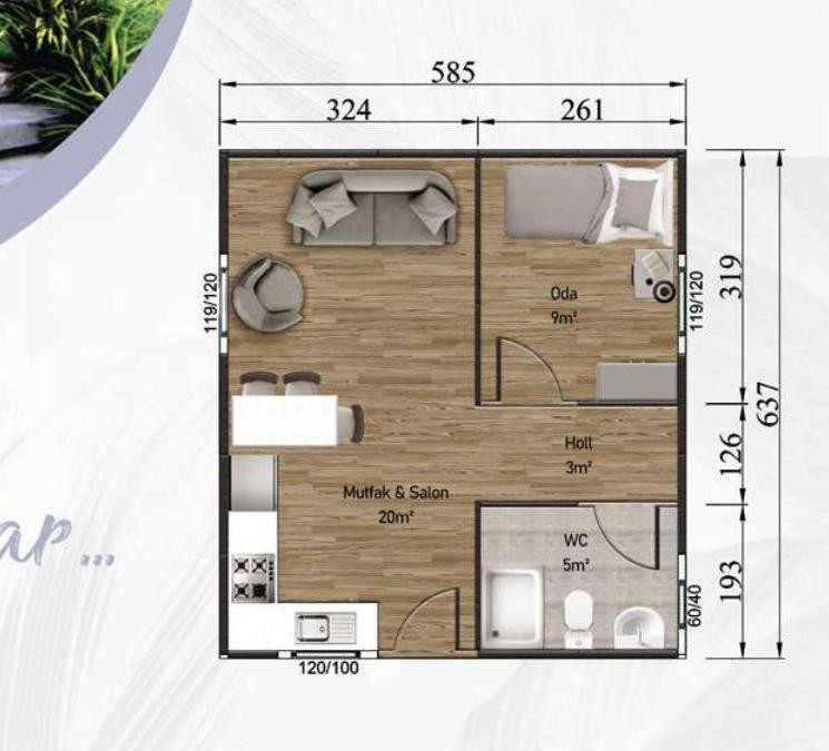 Modelin ölçülü kat planı